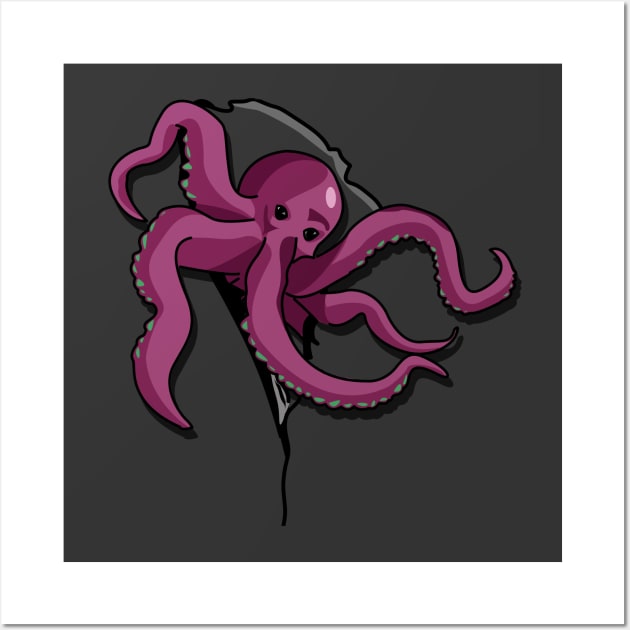 Kraken's Breakout: Playful Tentacles Embrace Freedom Wall Art by Fun Funky Designs